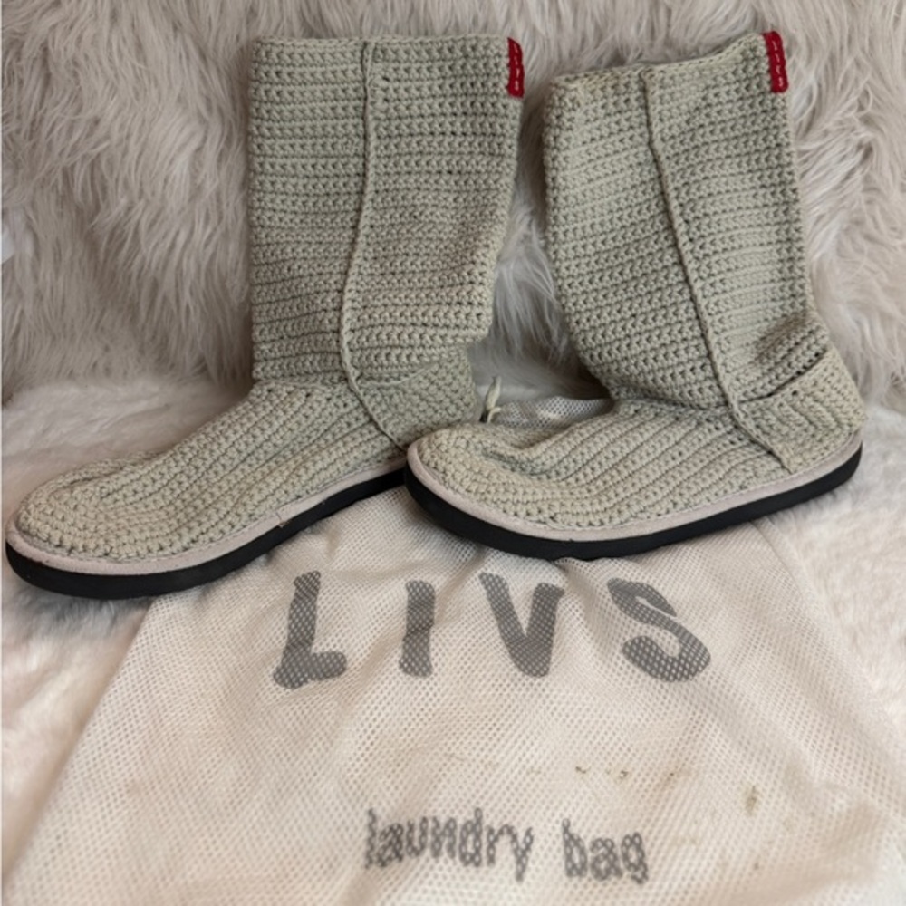 LIVS Cotton Cardy Knit Style Fold Down Boot Slipper Women's 8 Brand New!